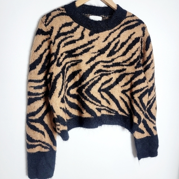 H&M Zebra Print Jacquard-knit Women's Cropped Sweater - Picture 2 of 5